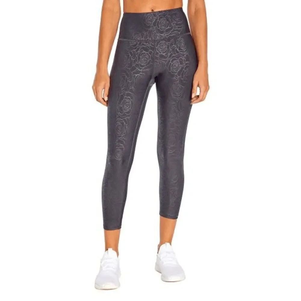 Marika Women's Ombré Blue Rose Embossed Aliza Capri Pocket Leggings 22" M